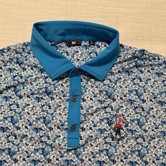 FootJoy Blue and White Floral Polo Shirt 124 US Open Pinehurst - Picture 1 of 7